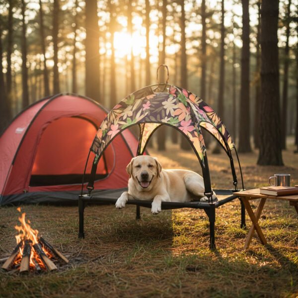 camping dog bed Cooling Dog Bed Outdoor Raised Mesh Pet Cot with Removable Canopy Elevated Dog Bed for Camping Backyard Travel