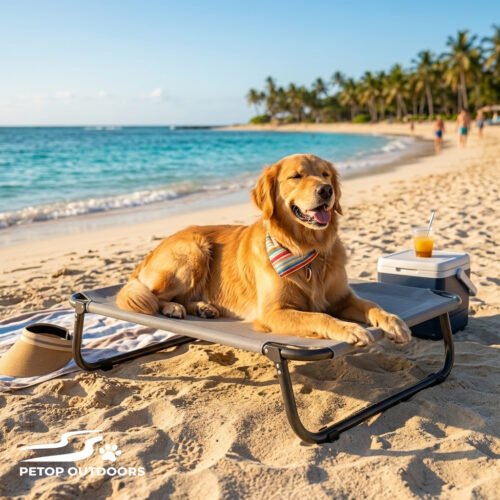 Portable Dog Cot for Camping or Beach, Breathable Cooling Elevated Dog Bed Portable Dog Cot for Camping & Beach
