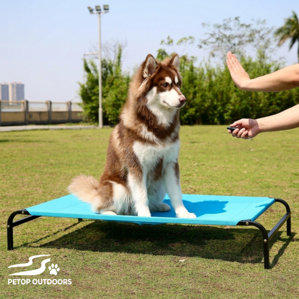 Custom portable foldable elevated dog bed for training - Petop Outdoors manufacturer Cooling Breathable Elevated Dog Camping Bed with Metal Frame