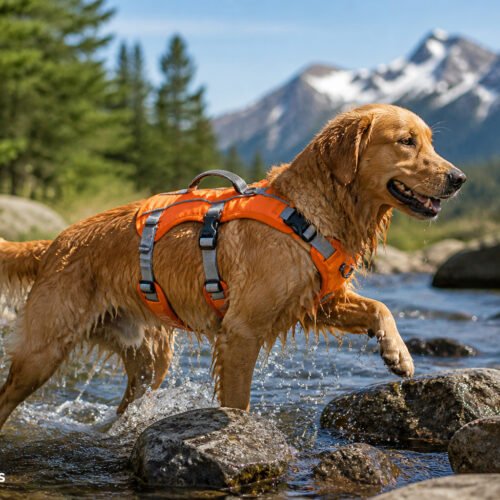 Outdoors adventures Highly adjustable padded escape proof dog harness with neck buckle and handle