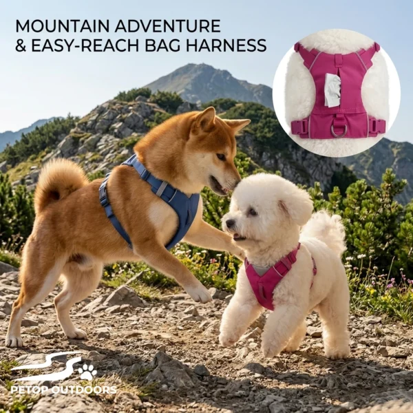 Rugged Trails Durable Ripstop Fabric No Pull Adjustable Adventure Dog Hiking Harness with Pocket At The Top