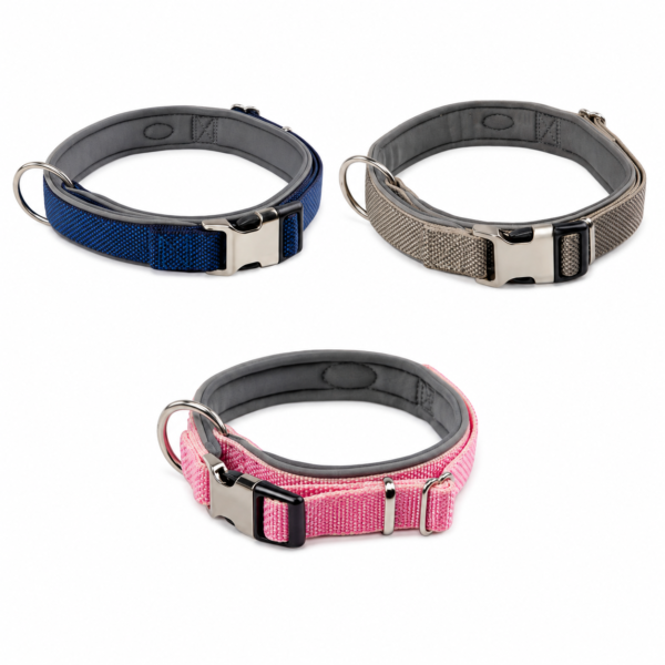 Premium Dog Collar with Semi-Metal Buckle, Neoprene Padding & Reflective Trim