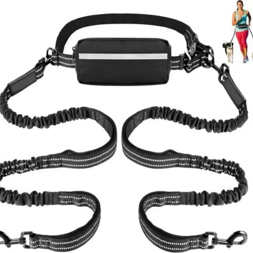 Double Dog Leash for Running wholesale factory supplier Double Dog Leash for Running & Walking with Dual Handles, Elastic Bungee & Retractable Rope