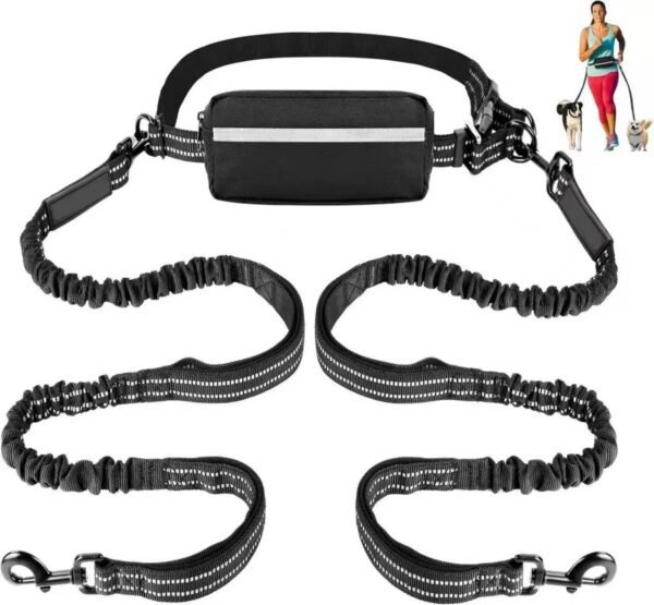 Double Dog Leash for Running wholesale factory supplier Double Dog Leash for Running & Walking with Dual Handles, Elastic Bungee & Retractable Rope